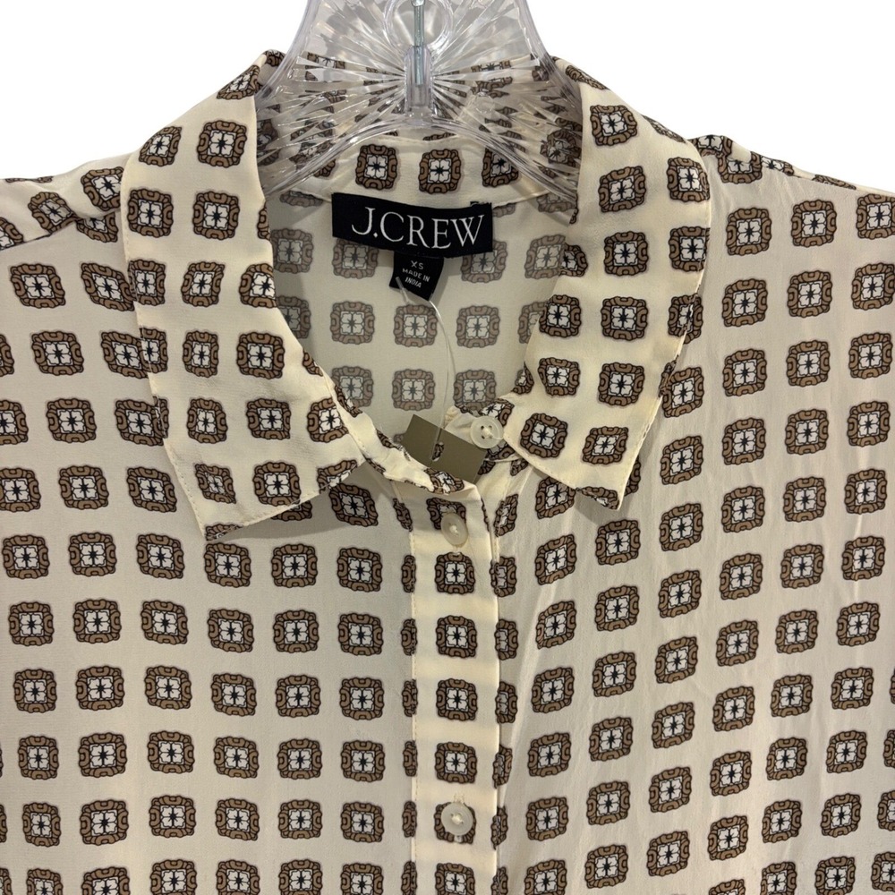 New J.Crew Pleated Drop Waist Shirt Dress Women XS Cream Brown Viscose Office